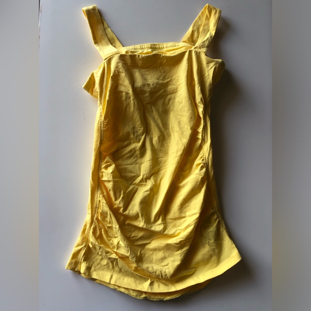 NWT Suzy Shier Yellow Cotton square-neck ruched tankini top Size Medium